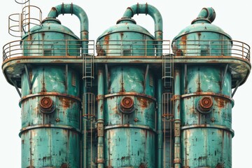 Canvas Print - Three amber glass flasks on a wooden platform, set against a textured background, emphasizing scientific simplicity and historical charm.