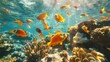 © GenerativeAIpicture - vibrant underwater scene showcasing various colorful fish swimming around a thriving coral reef in crystal clear waters Generative AI
