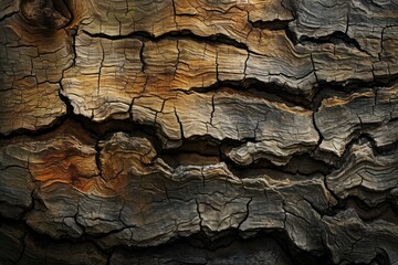 Wall Mural - Close-up shot reveals the intricate patterns and rich texture of ancient tree bark