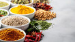 © Olga - Close-up of traditional Indian spices and ingredients arranged aesthetically with copy space