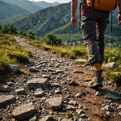 Wall Mural - Hiking in mountainous terrain.	