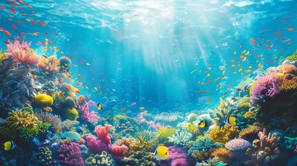 Wall Mural - mesmerizing underwater landscape featuring a colorful coral reef and a diverse array of fish gracefully moving through the water Generative AI