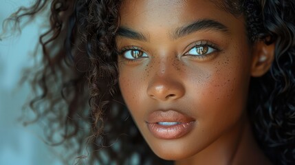 Black woman, long curly black hair, makeup, pink stick