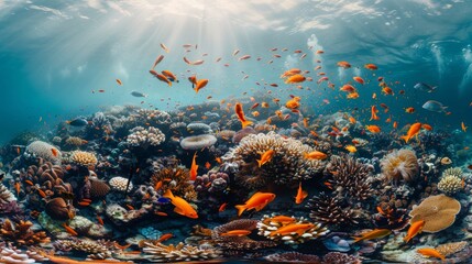 Wall Mural - stunning underwater view of a coral reef bustling with life, showcasing an array of fish species and coral varieties Generative AI