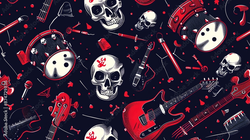 Design a seamless pattern with rock and roll elements like electric ...