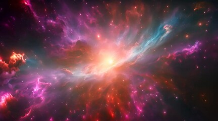 Wall Mural - A cosmic explosion of colors, with swirling nebulae in vibrant