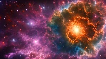 Wall Mural - A cosmic explosion of colors, with swirling nebulae in vibrant