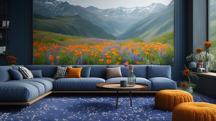 Wall Mural - Living room - home design - sofa - couch - artwork - decor 