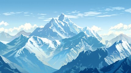 Poster - A serene mountain background with snow-capped peaks and a clear blue sky, ideal for conveying a sense of adventure and tranquility.