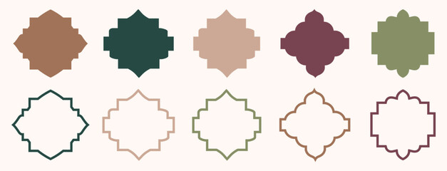 Islamic shape of door or window silhouette Arabic arch. Arab frame set. Ramadan Kareem silhouette icon. Elegant Islamic frame shape. Vector design Set.