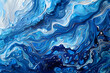 © john - Elegant Abstract Ebru Technique in Blue Turkish Ebru Painting with Acrylic Swirls and Waves