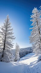 Tranquil Winter Ambiance in Snow-Clad Santa Cruz Mountains, California - A Day of Clear Skies and Frosted Trees