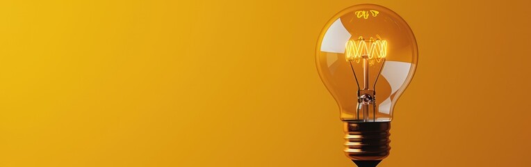 Brilliant Success: Close-Up of Isolated Light Bulb on Yellow Background for Idea Concept Banner