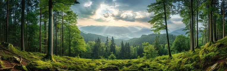 Wall Mural - Scenic Black Forest Landscape: Wide Panoramic View of Forest Trees and Woods in Schwarzwald, Germany