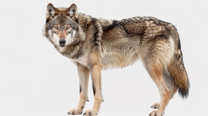 A wolf standing on a white background