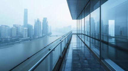 Canvas Print - A city view from a high balcony overlooking a river