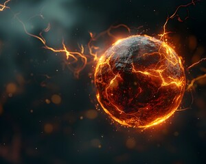 Wall Mural - Glowing Electric Orb Surrounded by Crackling Currents Floating in Darkness