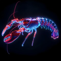 Wall Mural - Glowing Neon Lobster in Isolated Underwater Concept with Vibrant Bioluminescent Lighting