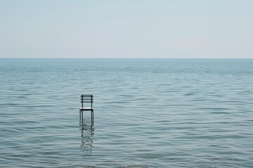 Wall Mural - Free photo single chair reflecting on a water surface on a stormy day 