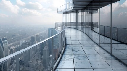 Wall Mural - A city view from a high building with a glass railing