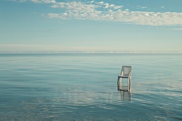 Wall Mural - Free photo single chair reflecting on a water surface on a stormy day 