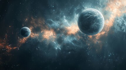 Wall Mural - different sized planets with unique textures and colors floating in a dark cosmic environment genera