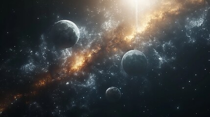 Wall Mural - artistic representation of planets in a galaxy with nebulae and distant stars generative ai