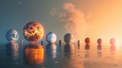 Wall Mural - planetary alignment showing the diversity of planets in terms of size and appearance generative ai