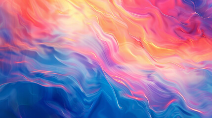 Poster - A colorful, abstract painting of a wave with a blue and pink background