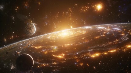 Planets in a distant galaxy with a backdrop of cosmic dust and bright stars Generative AI