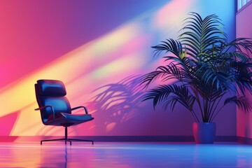 Canvas Print - Modern office lounge with vibrant colors, digital illustration, contemporary and inviting design, abstract and dynamic style.