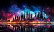 © NeeArtwork - A vibrant abstract illustration with neon lines and shapes pulsing against a dark backdrop, like a city at night