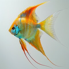 Wall Mural - Elegant Angelfish with Flowing Fins and Vibrant Colors on White Background  Ornamental Fish Concept