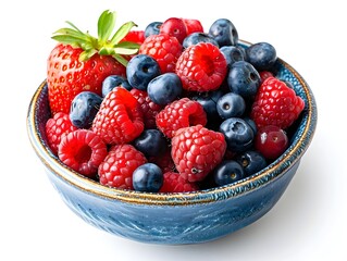 Wall Mural - Vibrant Mixed Berries in Ceramic Bowl on White Background Isolated Concept for Snack or Dessert