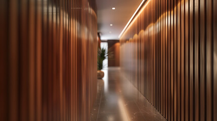 Wall Mural - A mahogany dark wood vertical slat wall covering provides a rich and elegant backdrop