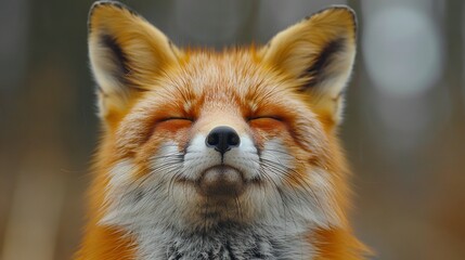 Wall Mural -   A close-up of a red fox's face with its eyes closed