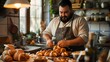 © Thares2020 - Overweight Chef Baking Delicious Pastries in Cozy Kitchen with Warm Atmosphere