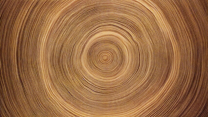 Wall Mural - A close-up view of a tree trunk cut surface, revealing detailed growth rings that radiate outward from the center.