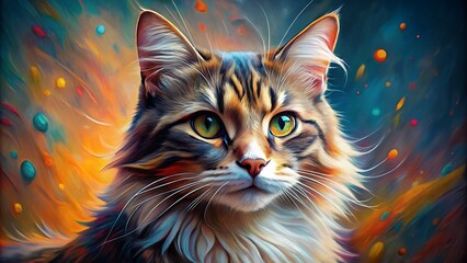  Abstract Art of Cat: Beautiful Painting with Vibrant Colors. Photos. Images.