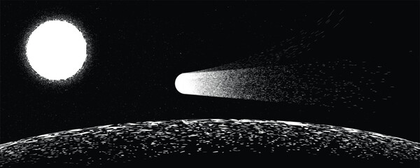 Wall Mural - comet and stars in space. futuristic landscape, with noise texture . night landscape with starry sky