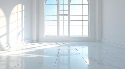 Canvas Print - empty room wall and floor interior background, empty space, White room with light from a large window. 