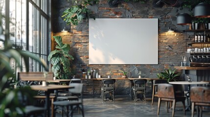 Empty white board for service and product advertisement in coffee shop