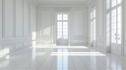 Canvas Print - empty room wall and floor interior background, empty space, White room with light from a large window. 