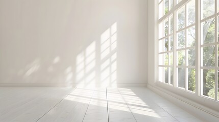 Canvas Print - empty room wall and floor interior background, empty space, White room with light from a large window. 