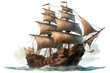 © Ameer - Ancient pirate ship illustration in PNG style with transparent background for nautical and maritime-themed designs and projects