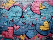 © Thares2020 - Vibrant Graffiti Inspired Street Art Frame with Playful Heart Motifs on Grungy Concrete Texture Background