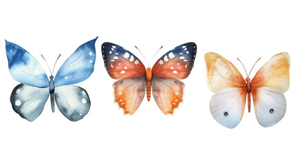 Wall Mural - Watercolor Butterfly With Leaf Wings isolated on a transparent background