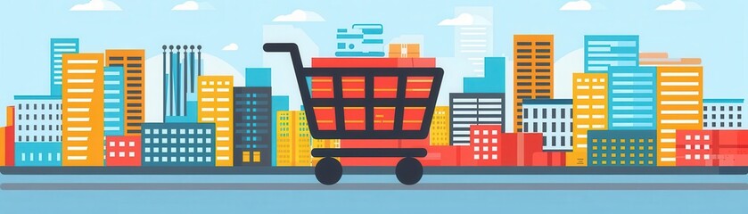 Online shopping, virtual cart and payment options, flat design illustration