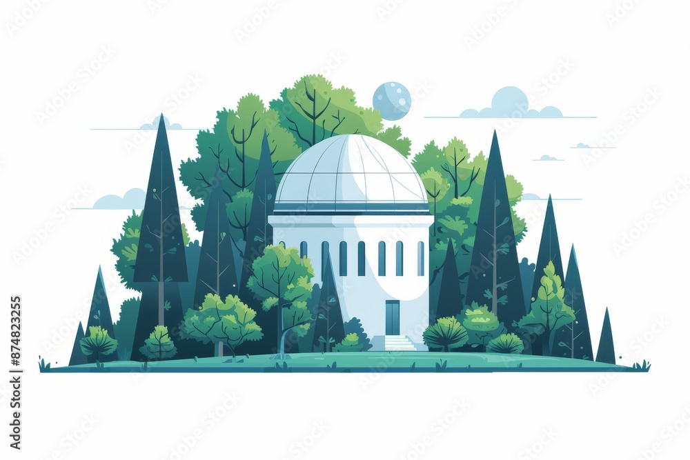 Iconic science building illustration with classic architecture ...