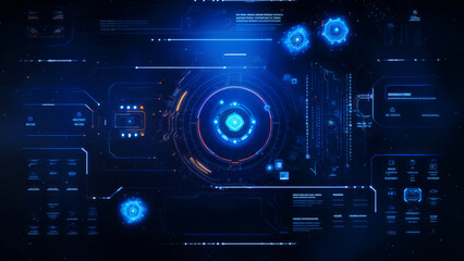 Futuristic digital hud interface with blue and orange elements